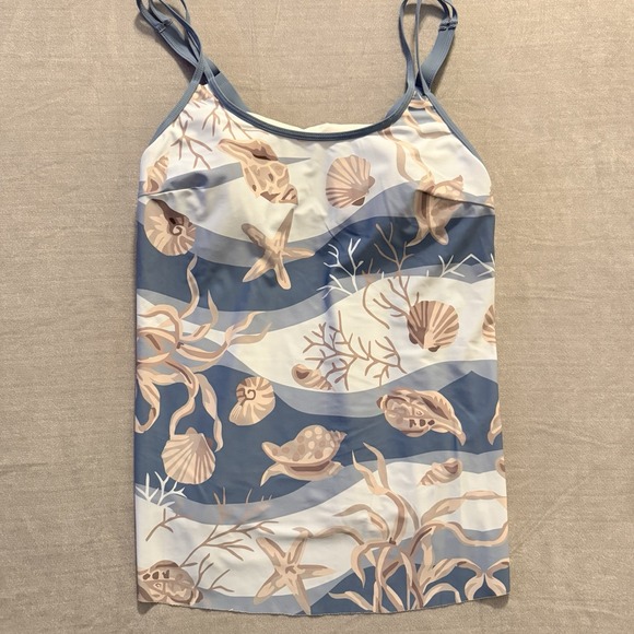 Coastal Other - Womens XL Seashell Tankini Swim Top Coastal Beach Nautical Ocean Print Blue